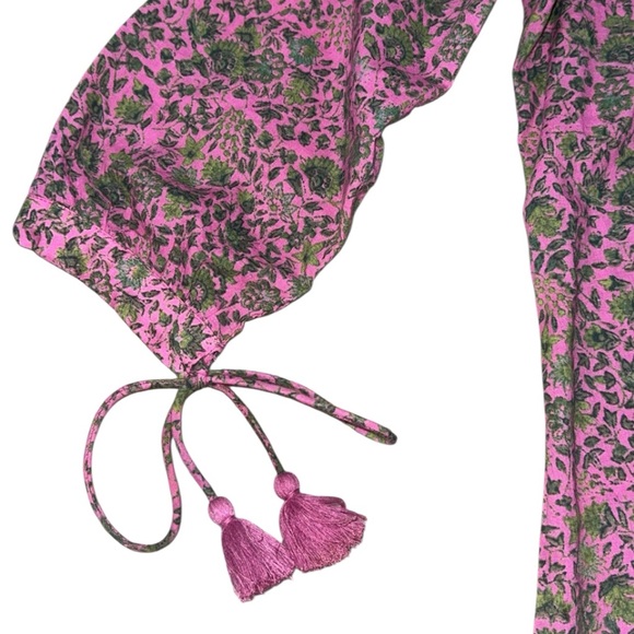 Celina Moon Pink‎ & Green Floral Print Tassels Relaxed Fit Mini Dress Medium - Picture 7 of 10